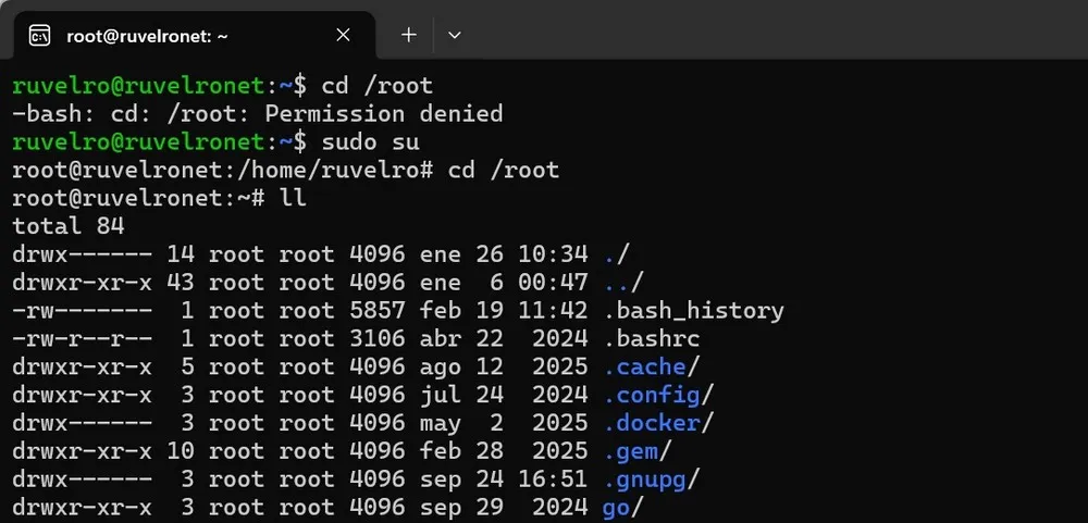 Fenêtre de l'utilisateur root sur un ordinateur Linux.