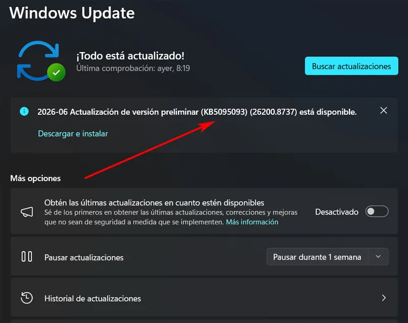 Mise à jour KB5095093 disponible sur Windows 11.