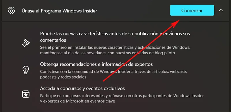 Bouton de participation Windows Insider.