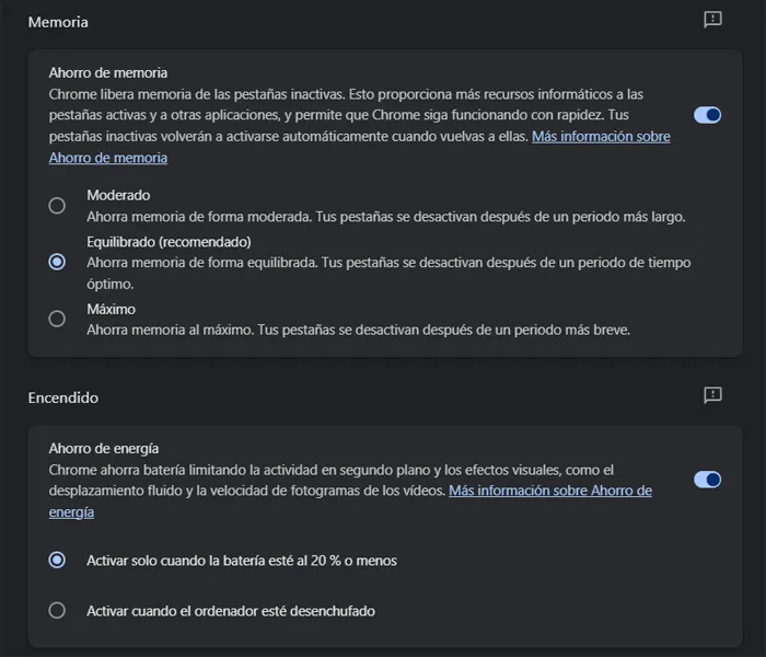 Les fonctionnalités améliorent les performances de Chrome.