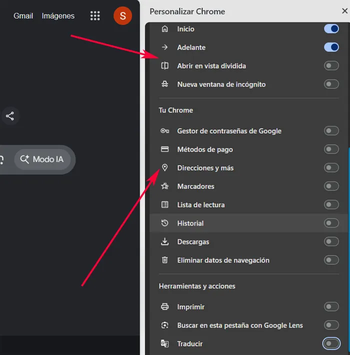 Personnalisez le panneau d'options de Chrome.