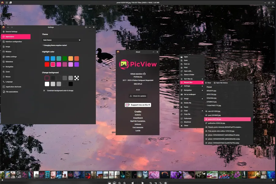 Interface utilisateur de l'application PicView.