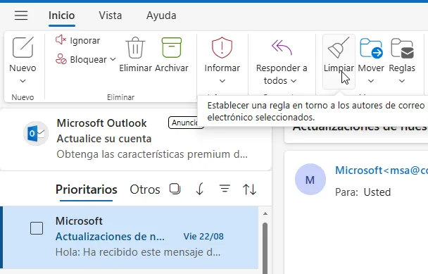 Opciones de Outlook