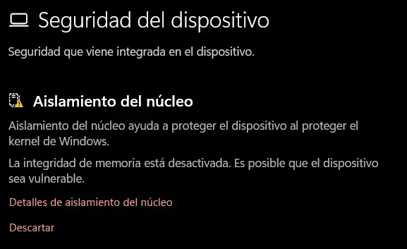 Isolation du noyau avec Windows Defender.