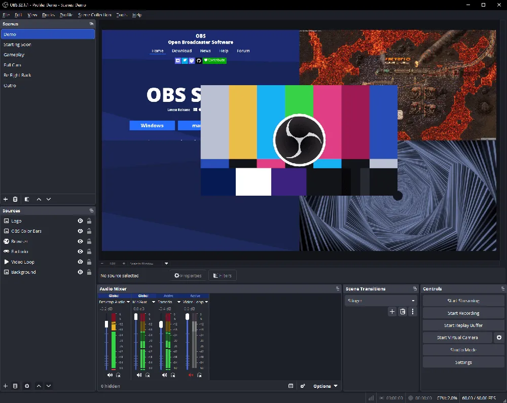Interface principale d'OBS Studio.