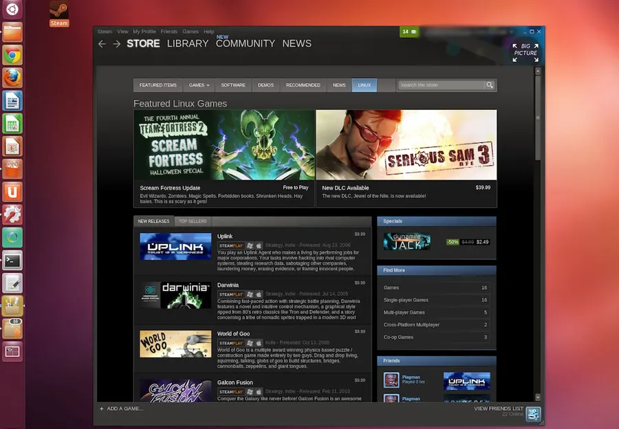 Plateforme Steam sous Linux.