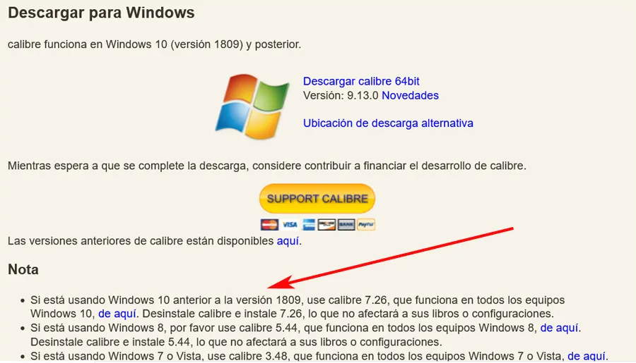 Les anciennes versions de Windows téléchargent Calibre.