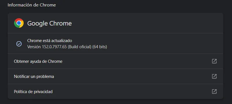 Écran de mise à jour de Google Chrome.
