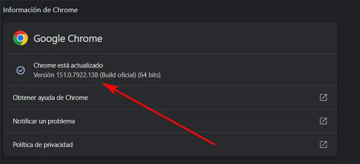 Nouvelle fenêtre de version Chrome mise à jour.