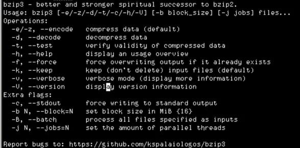 Les paramètres bzip3 compressent Linux.