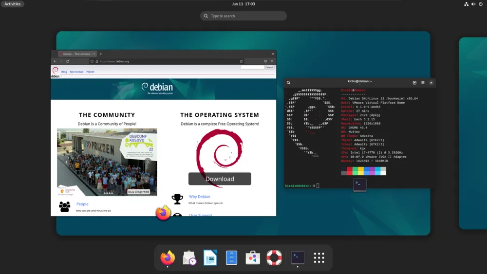 Interface de bureau de la distribution Debian Linux