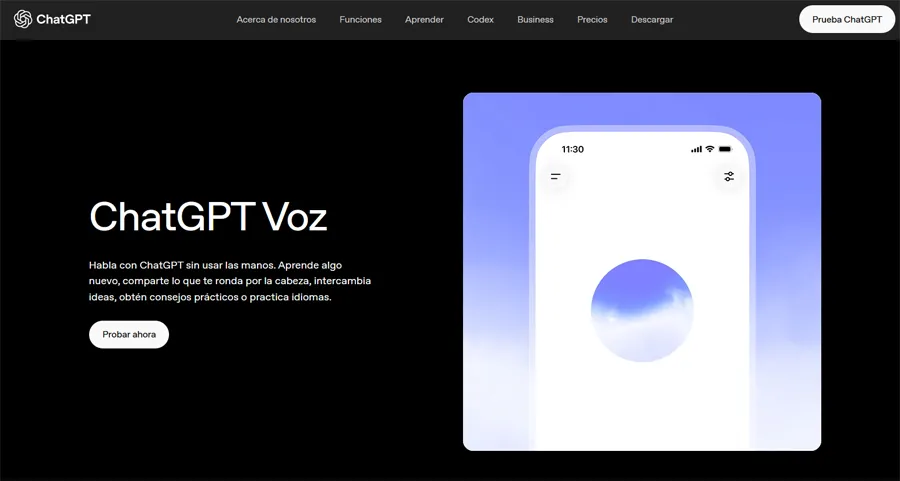 Interface initiale de ChatGPT Voice.