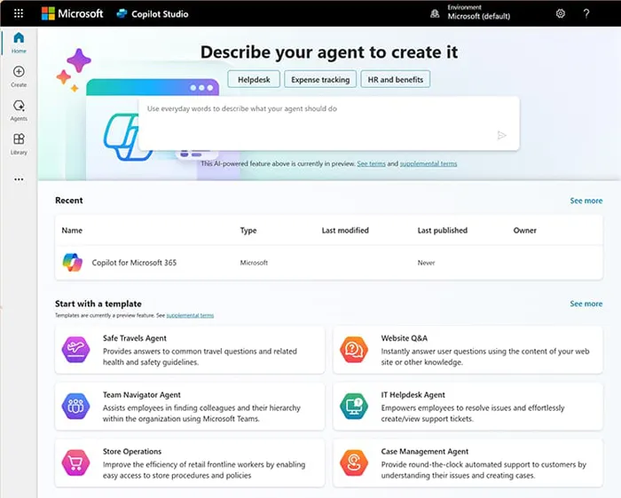 Interface IA de Copilot Studio.