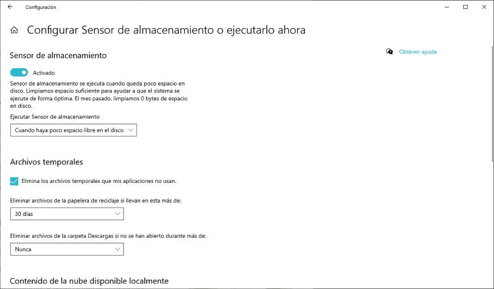 Capteur de stockage Windows