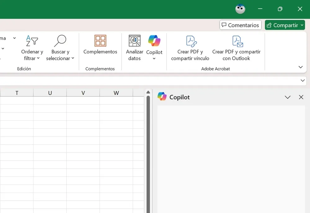 Panneau IA Excel Copilot bloqué