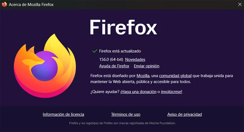 Fenêtre des mises à jour de Firefox 156.