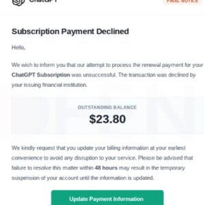 Il s'agit du faux e-mail ChatGPT qui vous parvient pour voler votre mot de passe OpenAI
