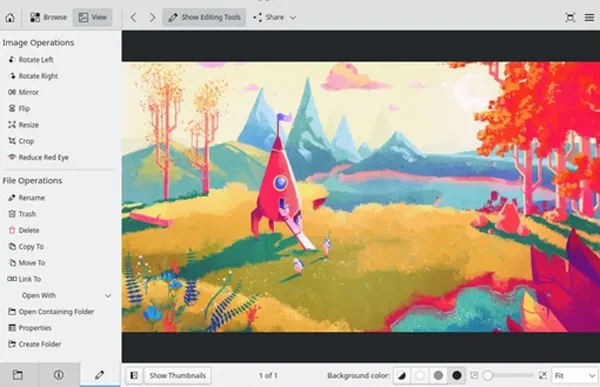 Application de visualisation de photos KDE Linux.
