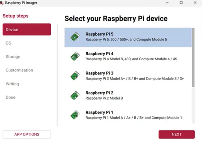 Processus d'installation du système d'exploitation Raspberry Pi.