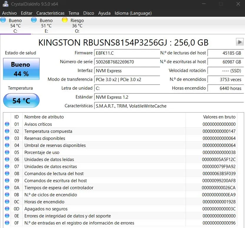 Interface CrystalDiskInfo