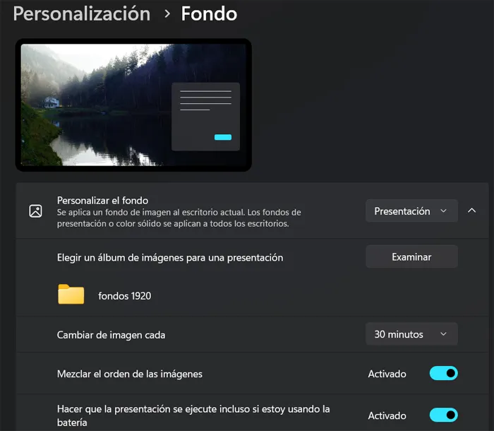 Paramètres Windows 11 pour définir un arrière-plan.