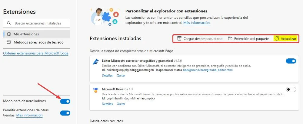 Mettre à jour les extensions Edge