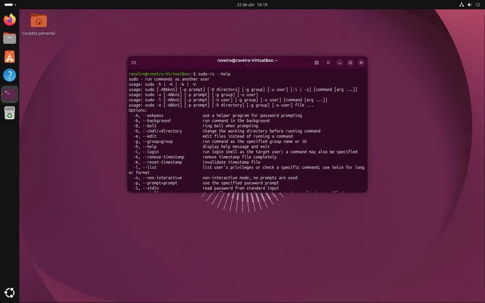 Fenêtre du terminal Ubuntu.