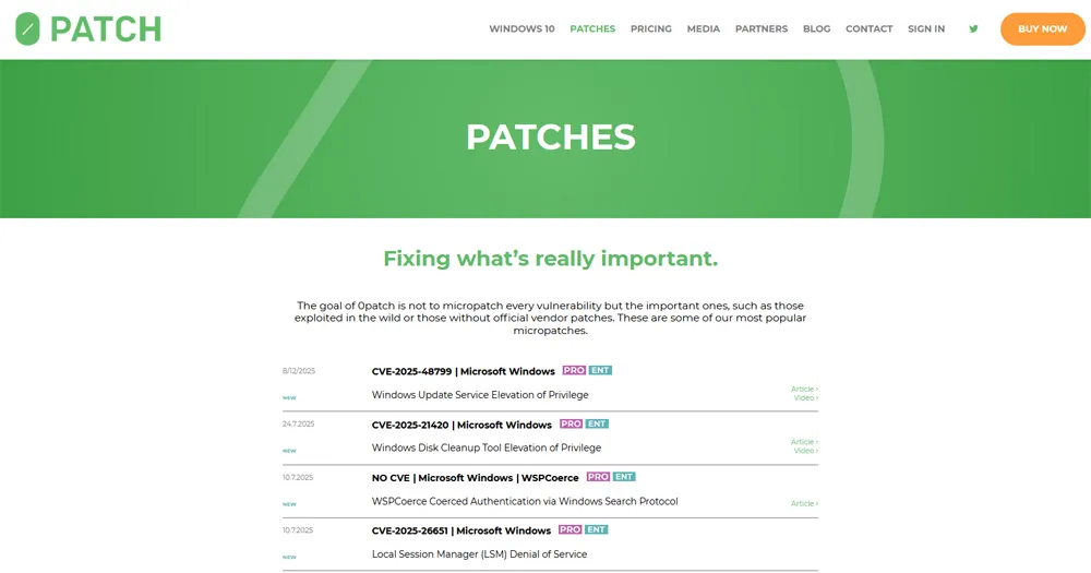 site officiel d'opatch avec ses patchs