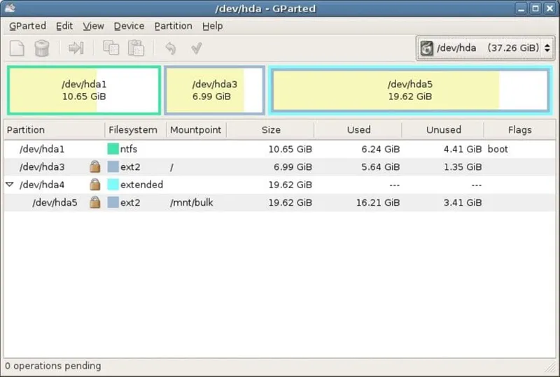Fenêtre des unités de stockage Linux.