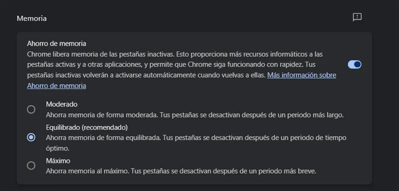 Fonctionnalité d'économiseur de mémoire Chrome.