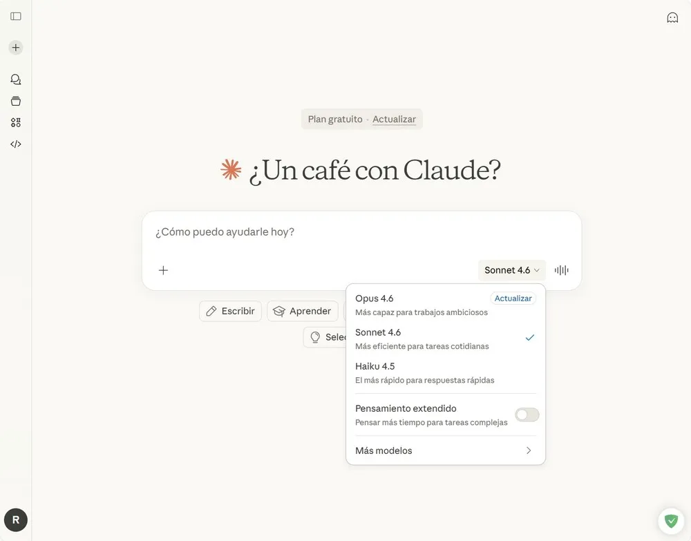 Interface Claude avec menu déroulant des modèles IA
