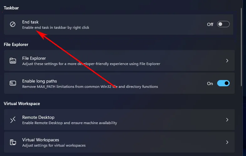 Option de fin de tâche Barre Windows.