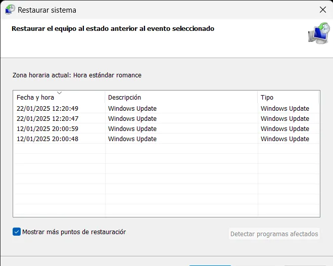 Restauration du système sous Windows