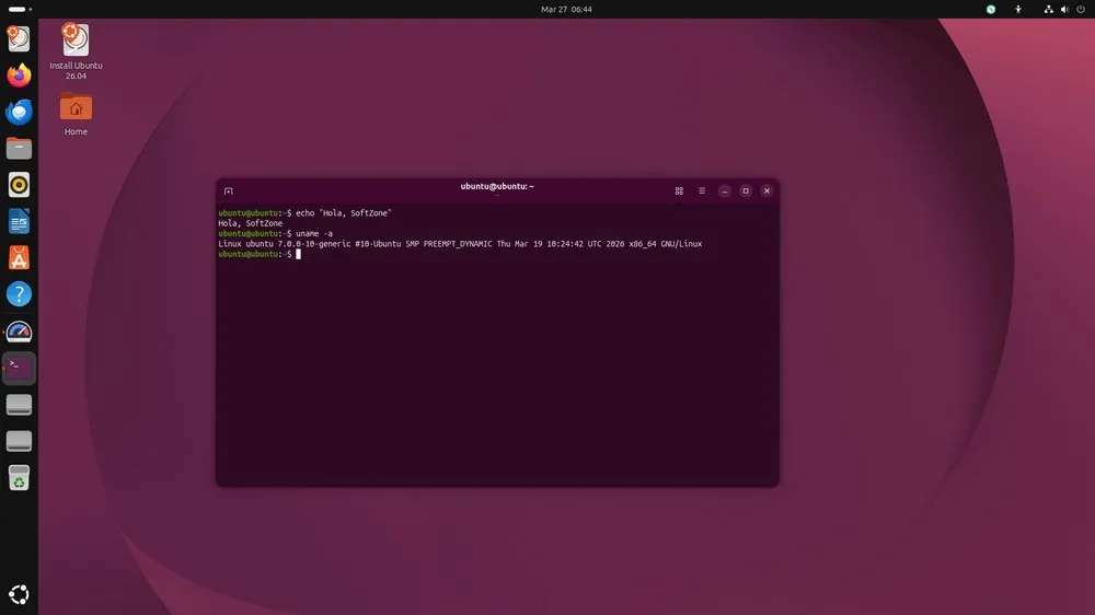 Capture d'écran du bureau Ubuntu avec un terminal ouvert affichant des commandes de texte.
