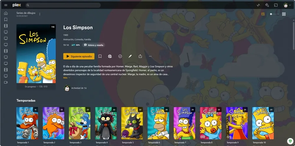 Interface de l'application Plex.