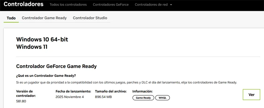Pilotes Web nvidia